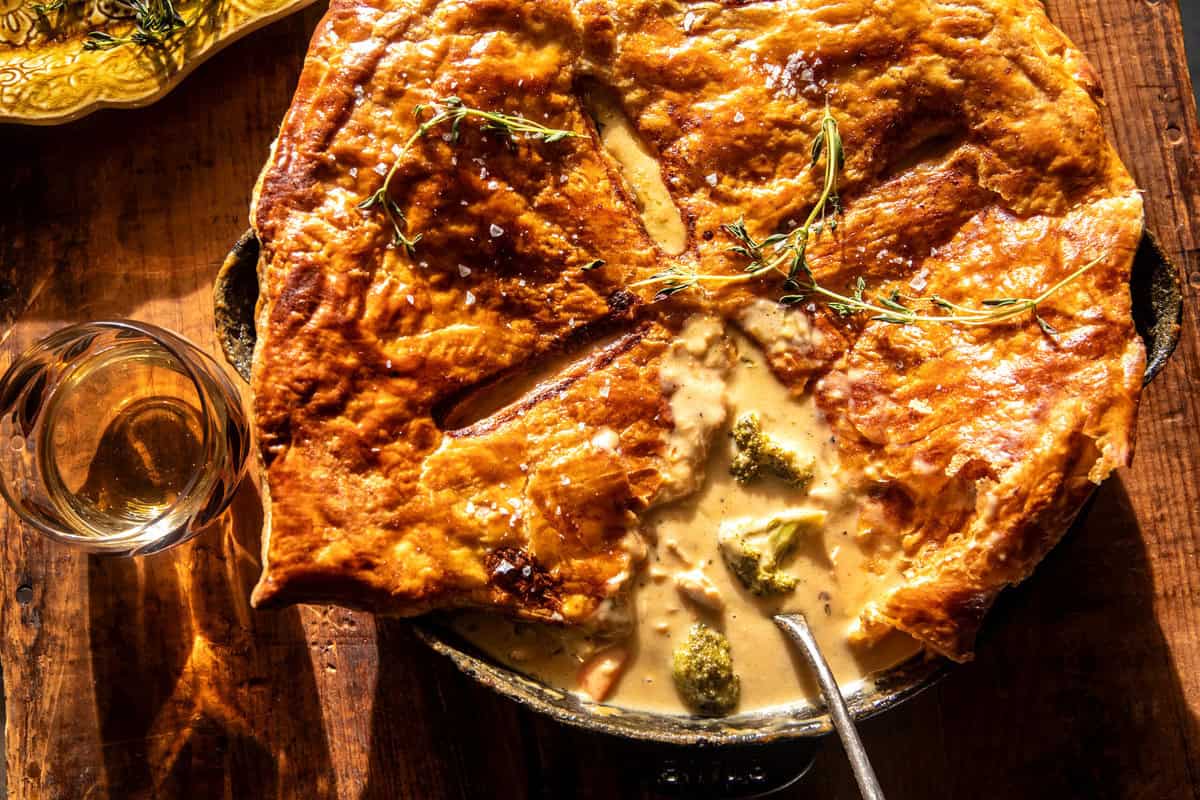 Skillet Broccoli Cheddar Chicken Pot Pie | halfbakedharvest.com