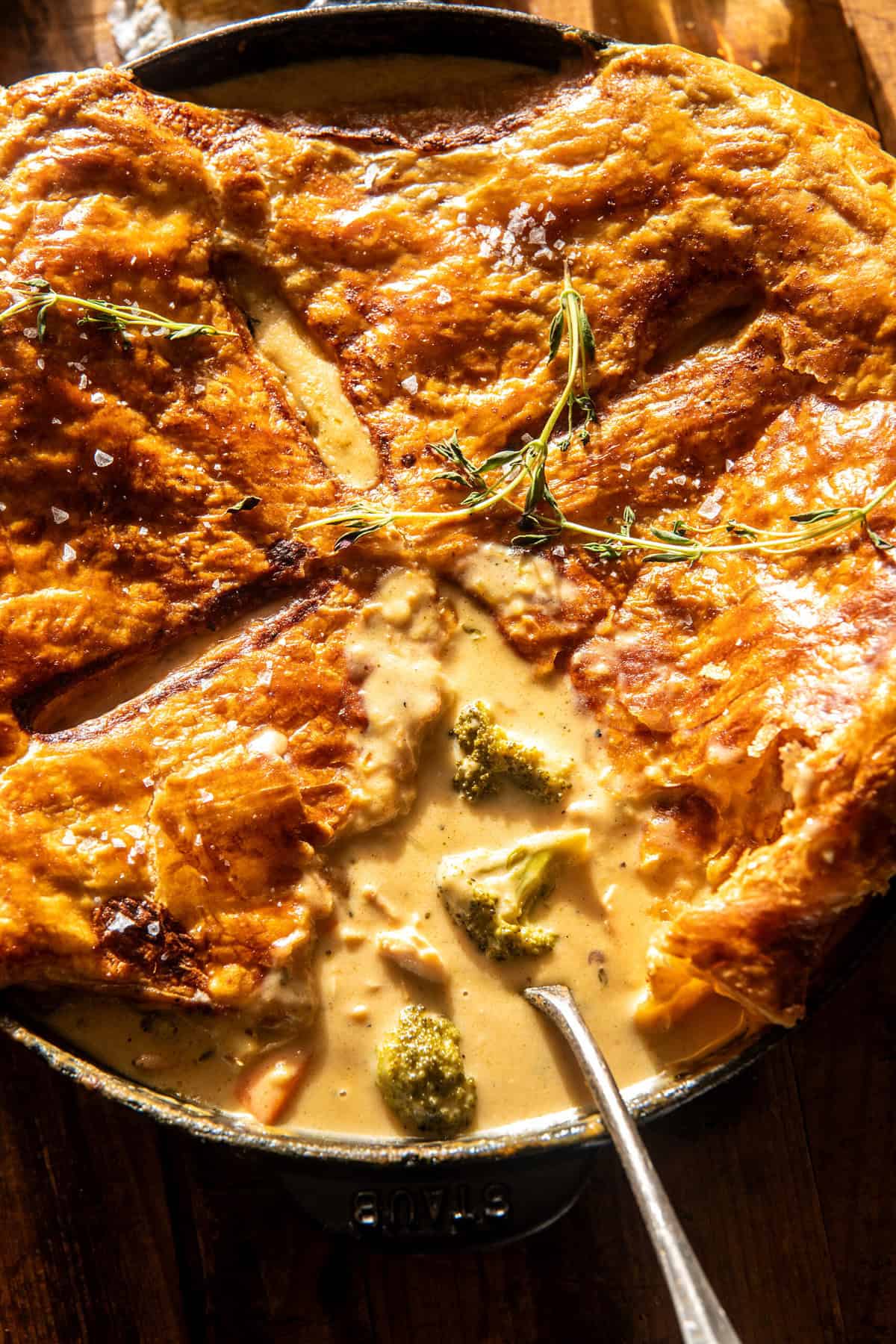 Skillet Broccoli Cheddar Chicken Pot Pie | halfbakedharvest.com