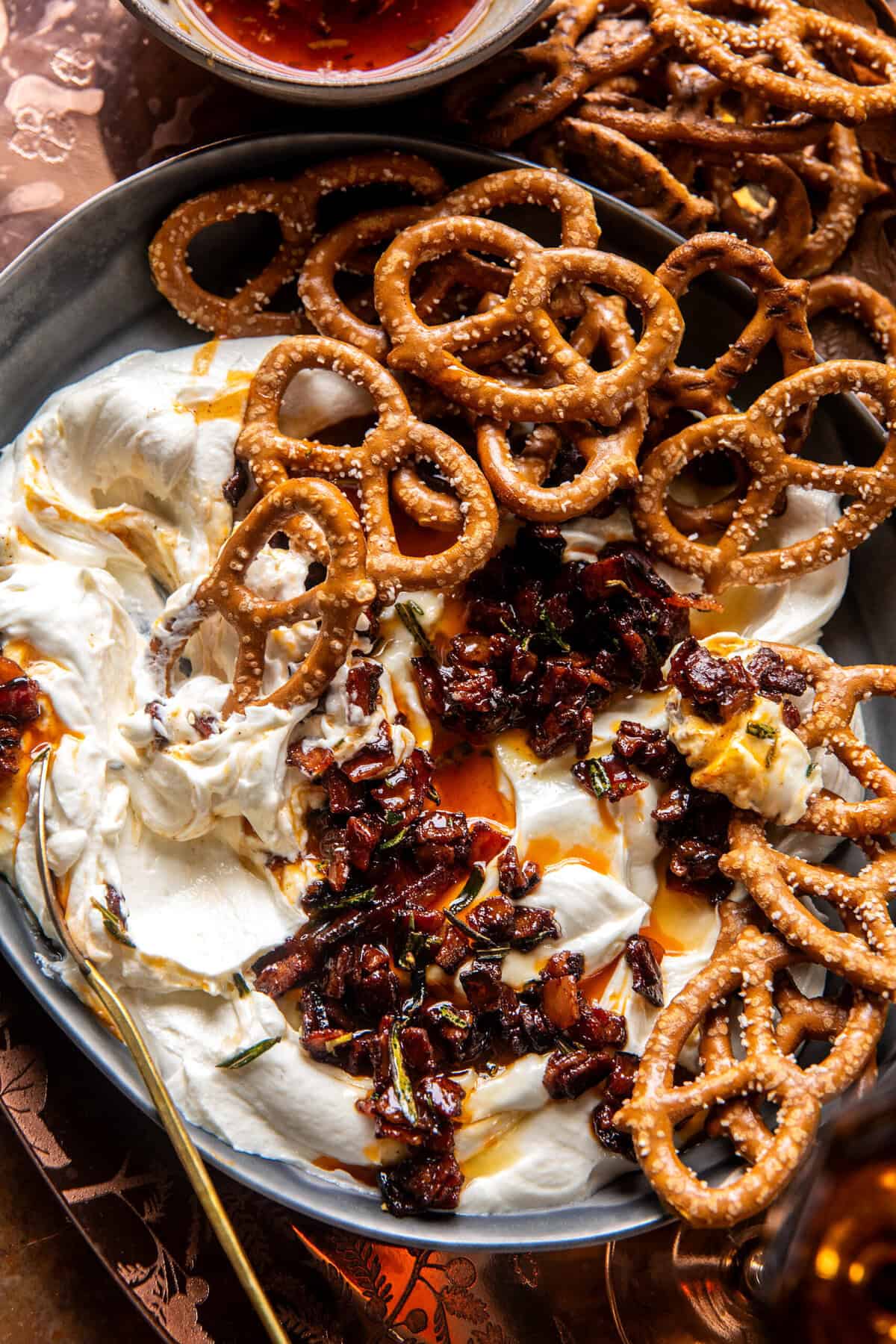 Whipped Goat Cheese Candied Bacon Dip | halfbakedharvest.com