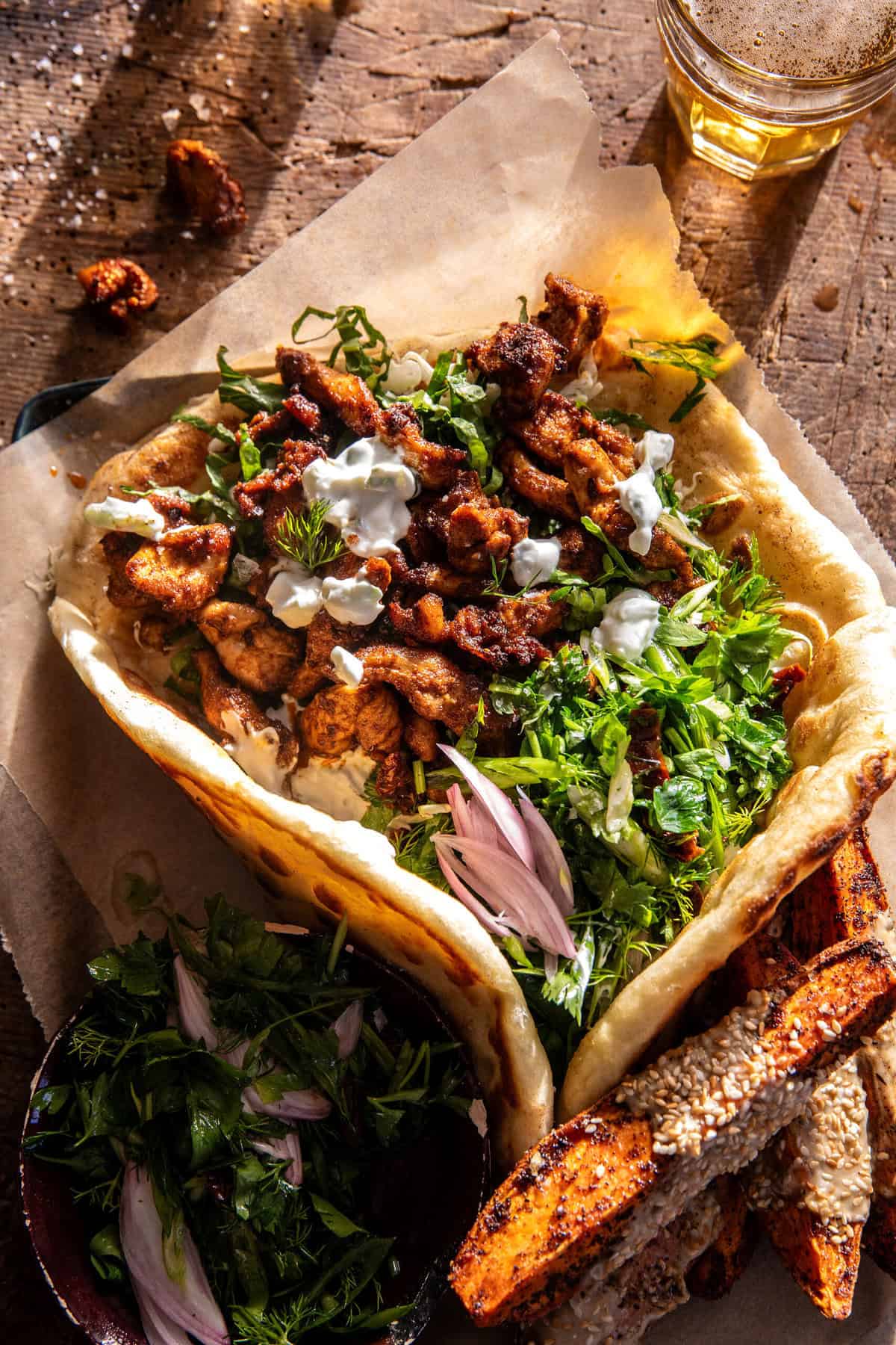 Curry Chicken Gyro and Tahini Sweet Potatoes | halfbakedharvest.com