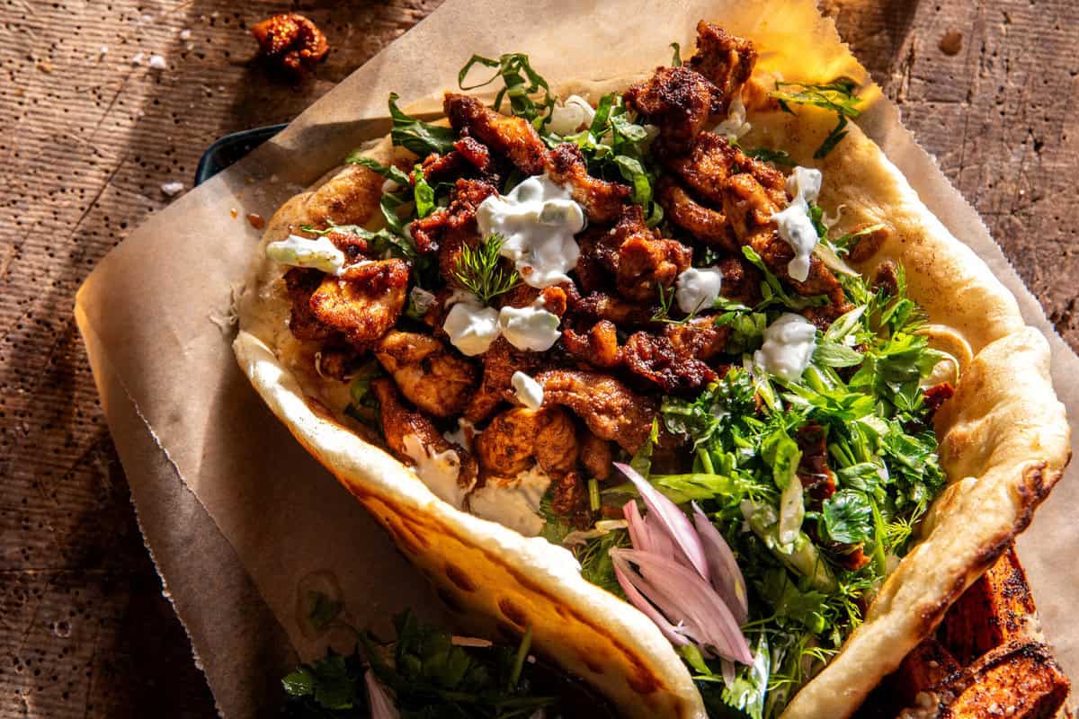 Curry Chicken Gyro and Tahini Sweet Potatoes | halfbakedharvest.com