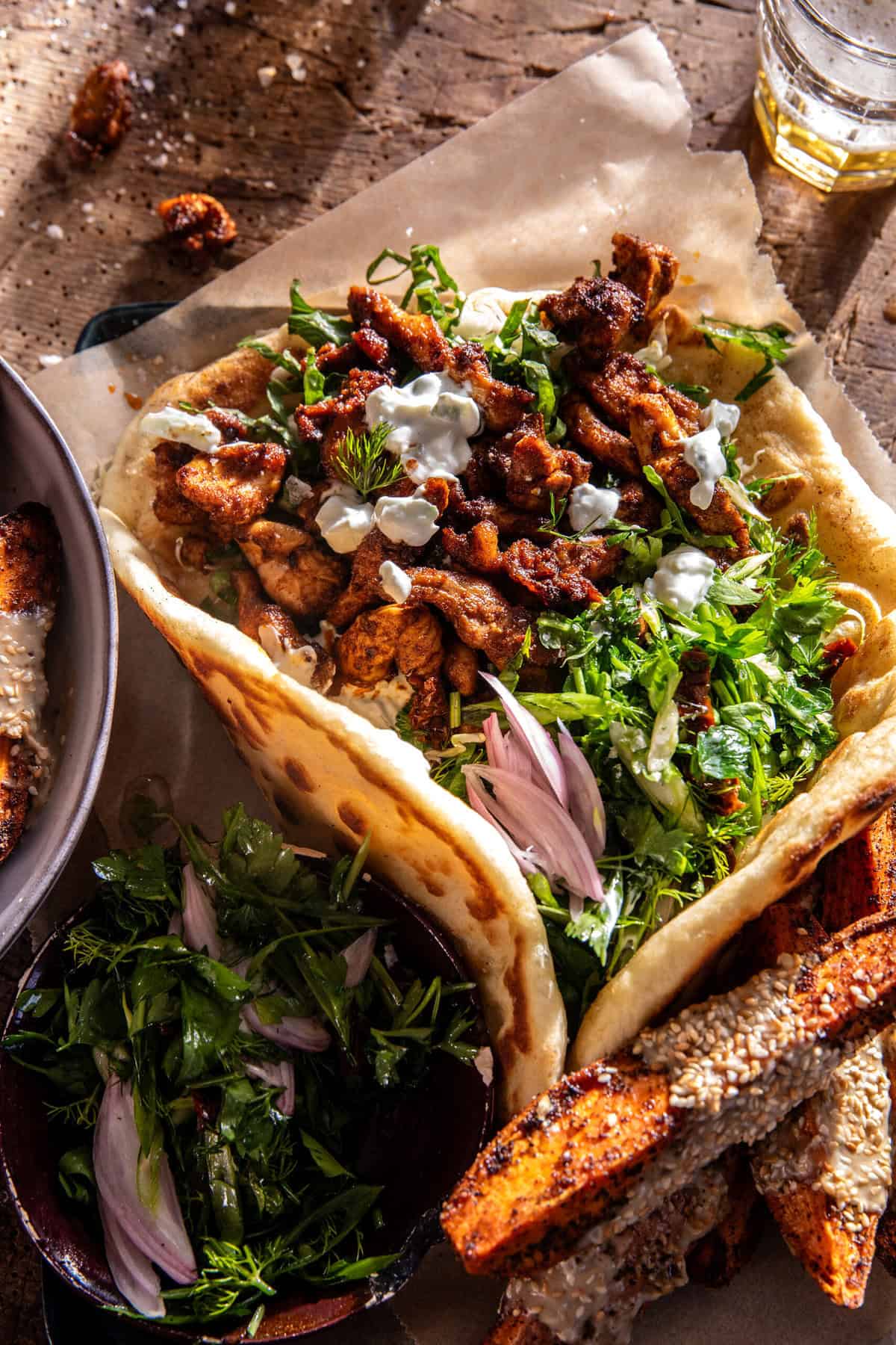 Curry Chicken Gyro and Tahini Sweet Potatoes | halfbakedharvest.com