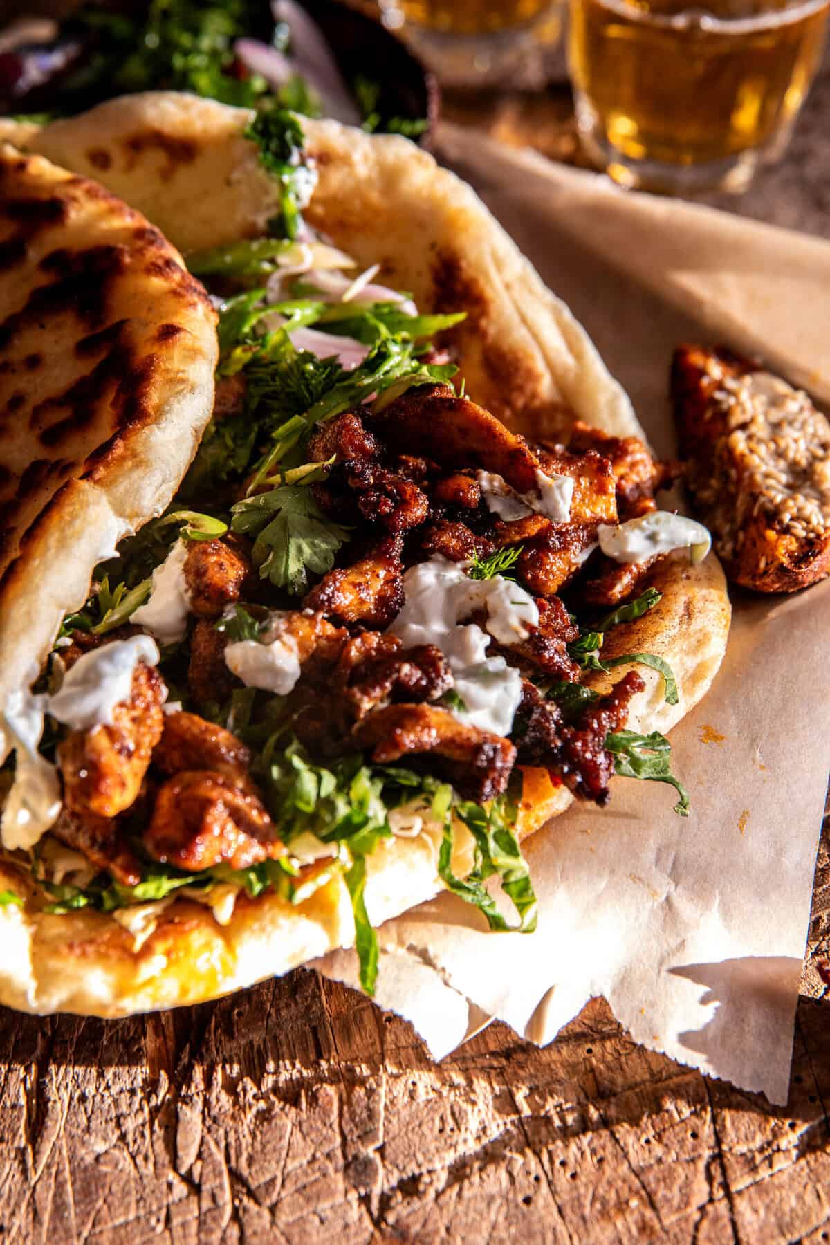 Curry Chicken Gyro and Tahini Sweet Potatoes | halfbakedharvest.com
