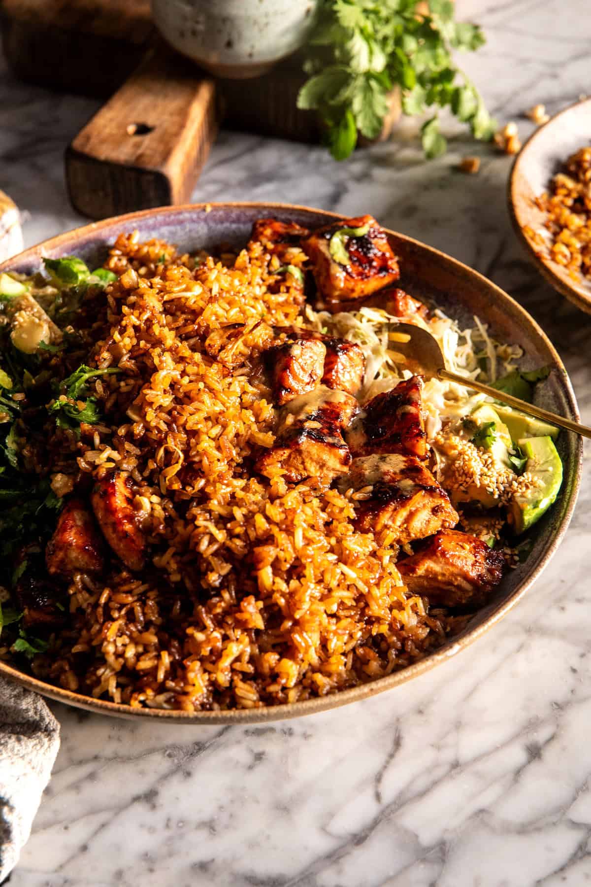 Spicy Chipotle Honey Salmon Rice Salad | halfbakedharvest.com