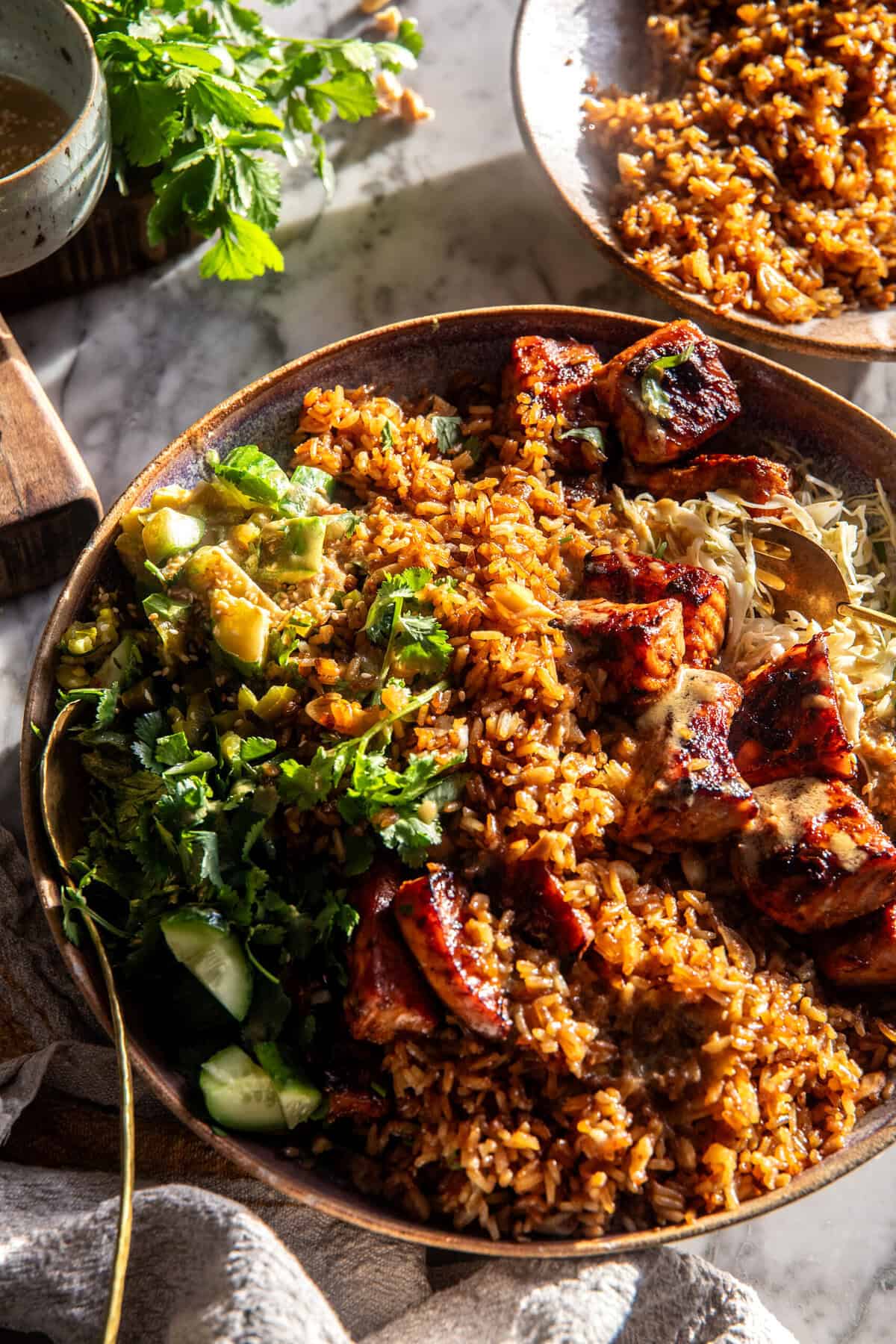 Spicy Chipotle Honey Salmon Rice Salad | halfbakedharvest.com
