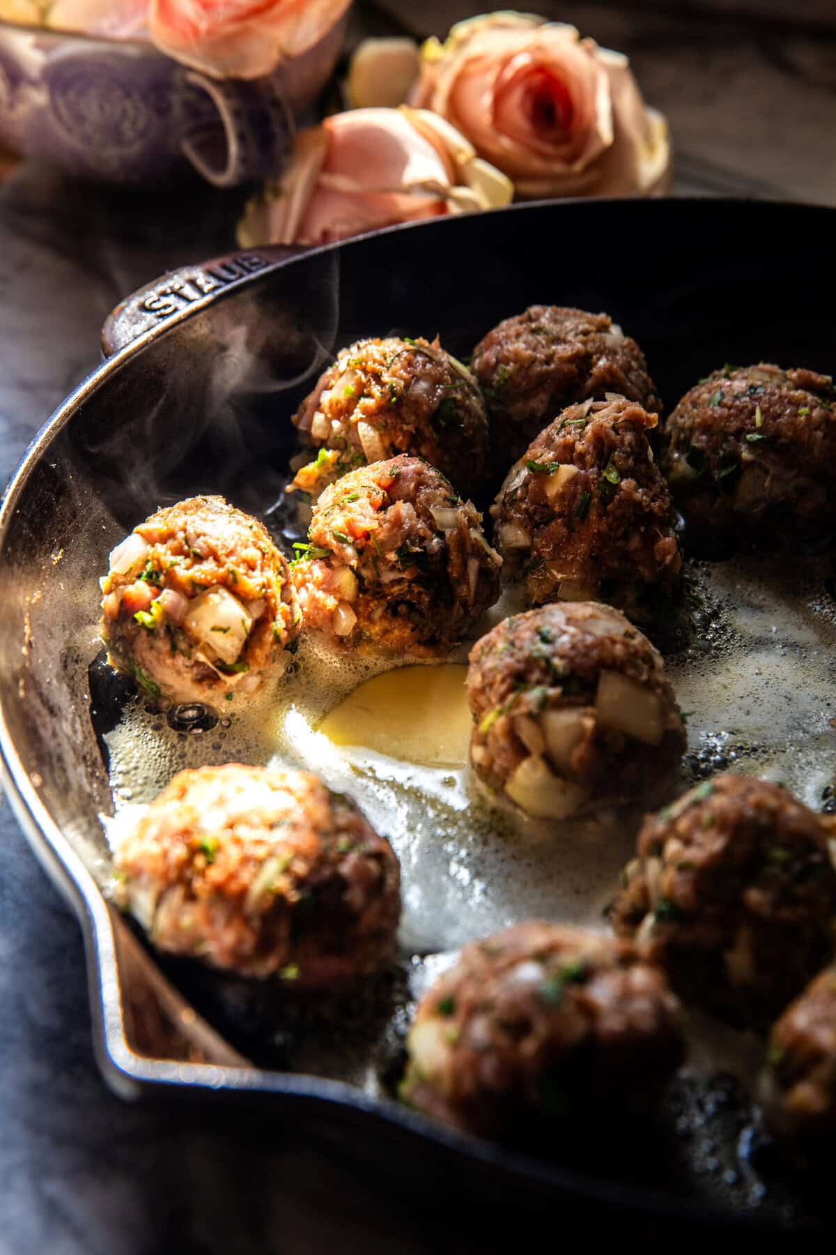 One Skillet Greek Meatballs and Lemon Rice | halfbakedharvest.com