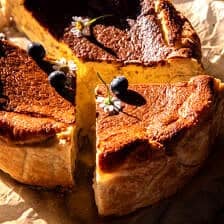 Custardy Burnt Basque Blueberry Cheesecake | halfbakedharvest.com