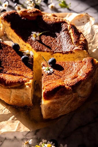 Custardy Burnt Basque Blueberry Cheesecake | halfbakedharvest.com