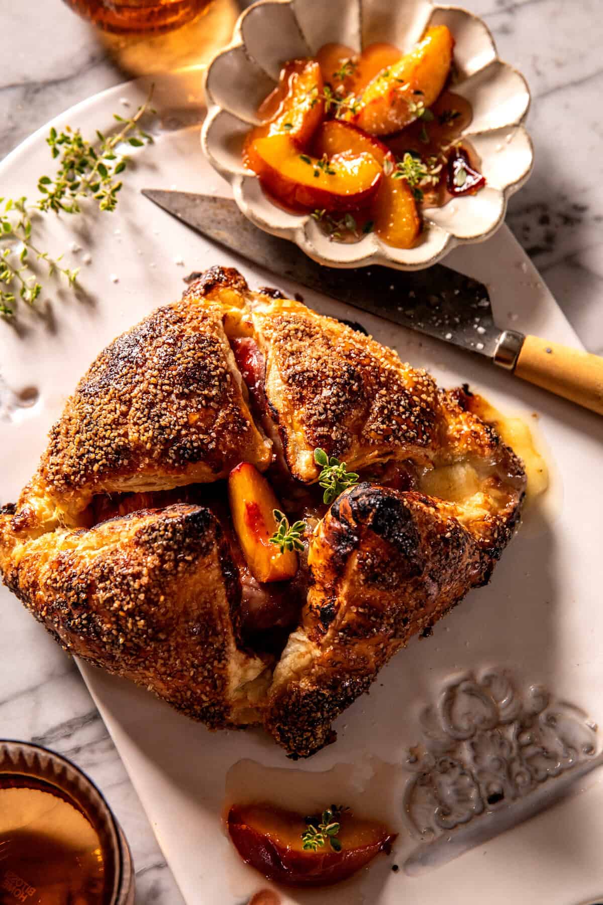 Prosciutto-Wrapped Peach Baked Brie in Pastry | halfbakedharvest.com