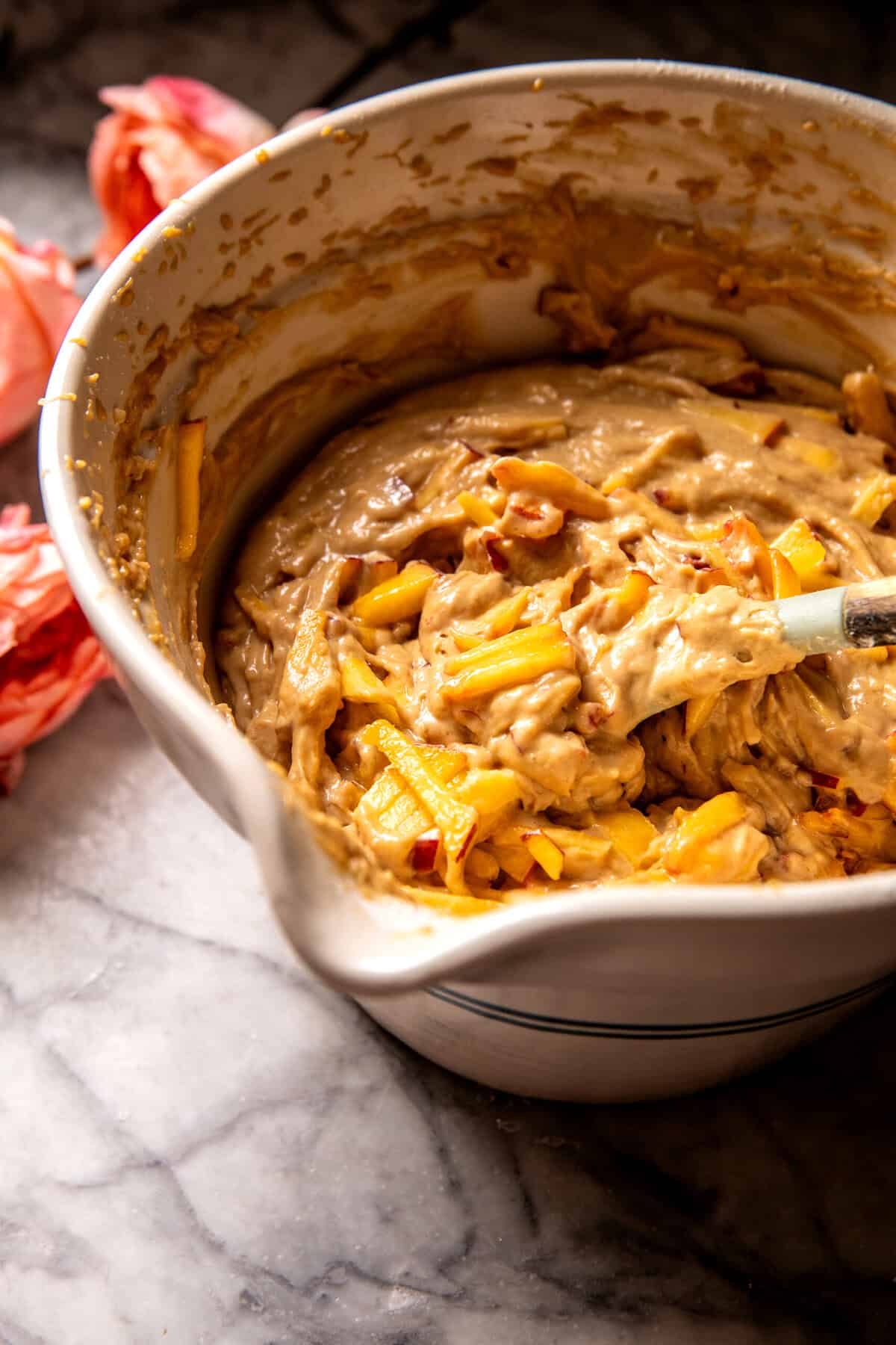 Cinnamon Crunch Peach Muffin Bread | halfbakedharvest.com