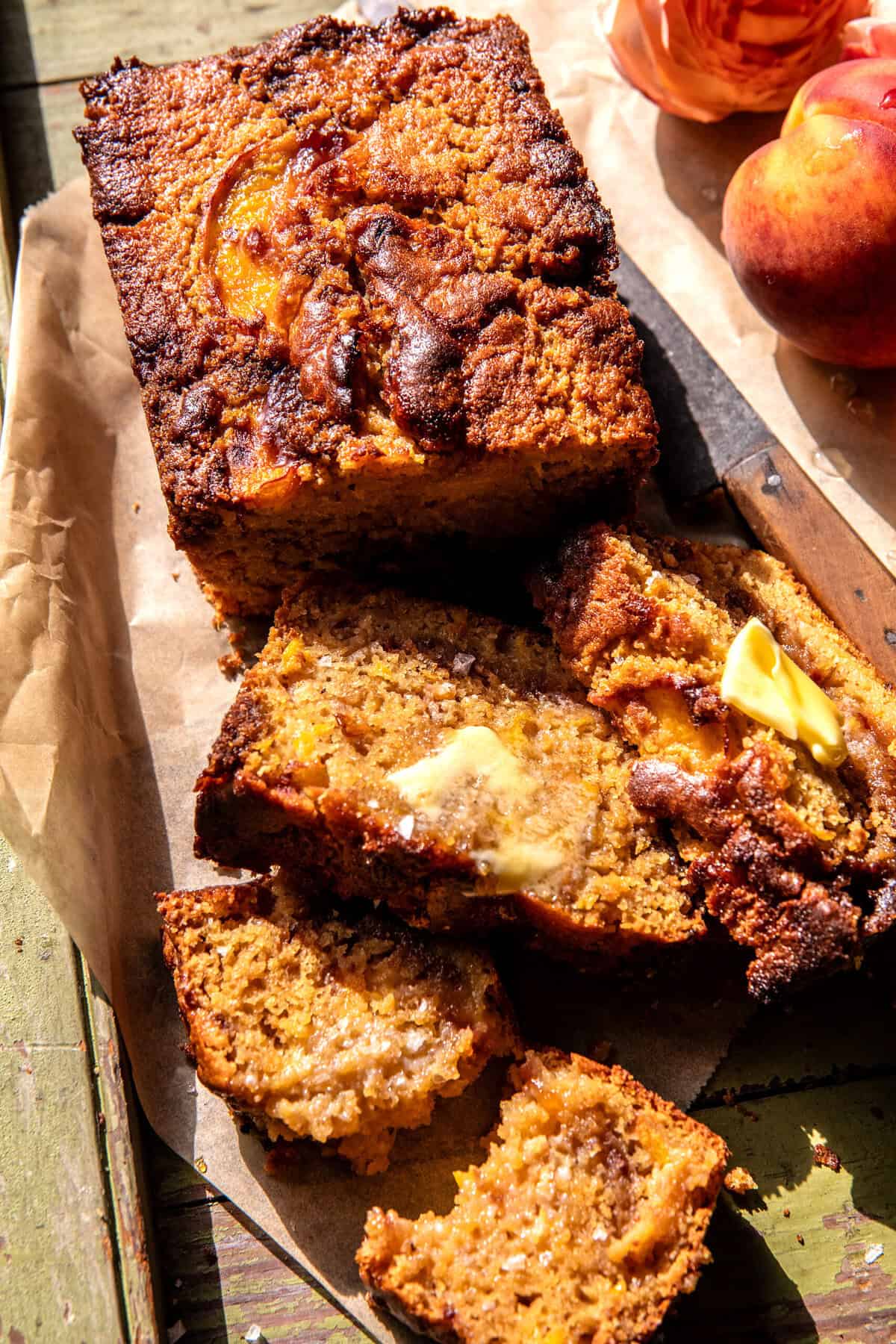 Cinnamon Crunch Peach Muffin Bread | halfbakedharvest.com