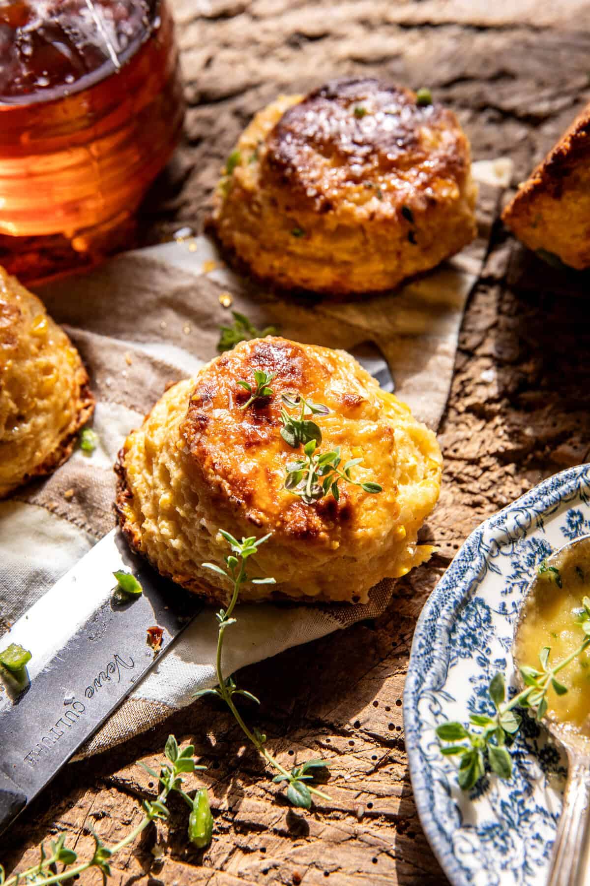 Jalapeno Honey Butter Cheddar Corn Biscuits | halfbakedharvest.com