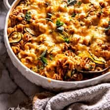 Zucchini Cheddar Chicken Noodle Casserole | halfbakedharvest.com