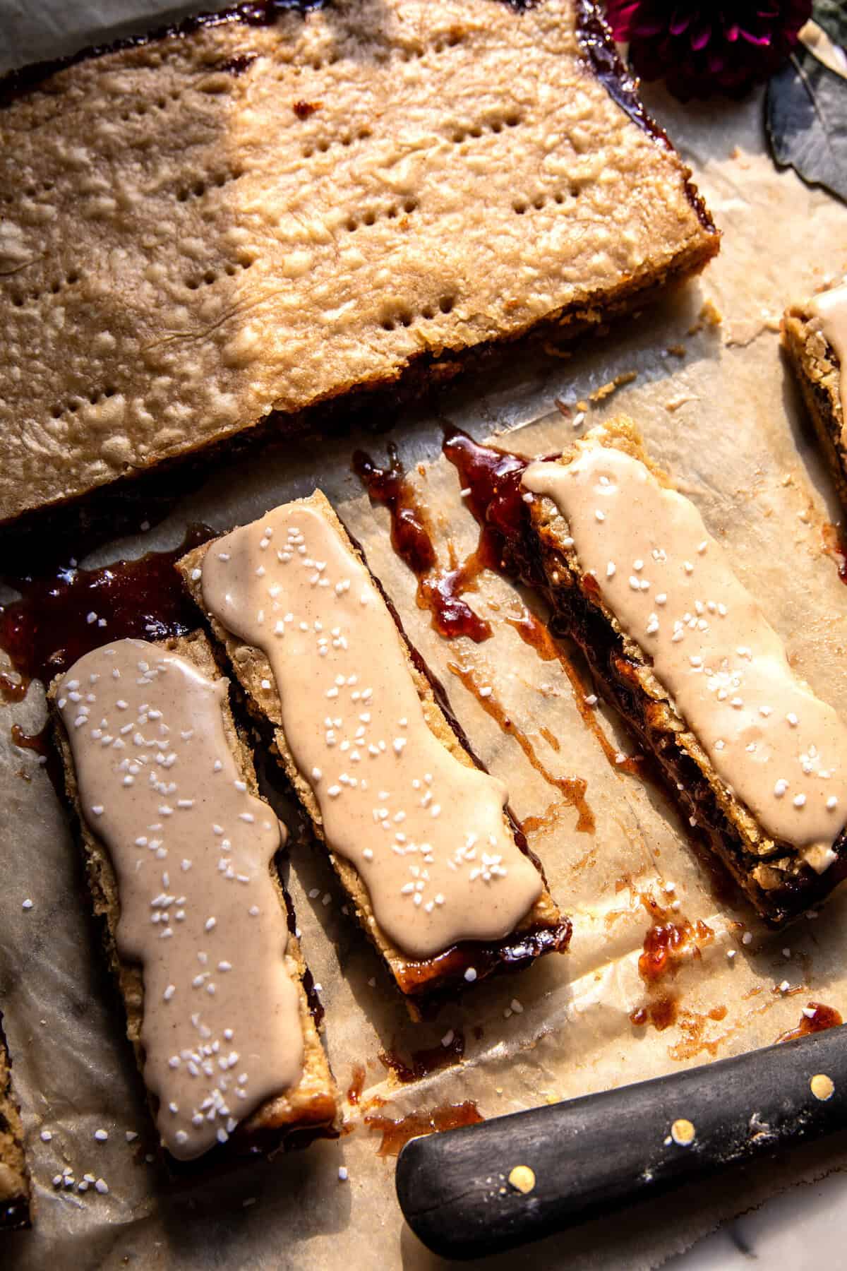 Frosted Soft Brown Sugar Strawberry Bars | halfbakedharvest.com