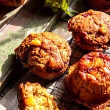 Jumbo Caramel Peach Cobbler Muffins | halfbakedharvest.com