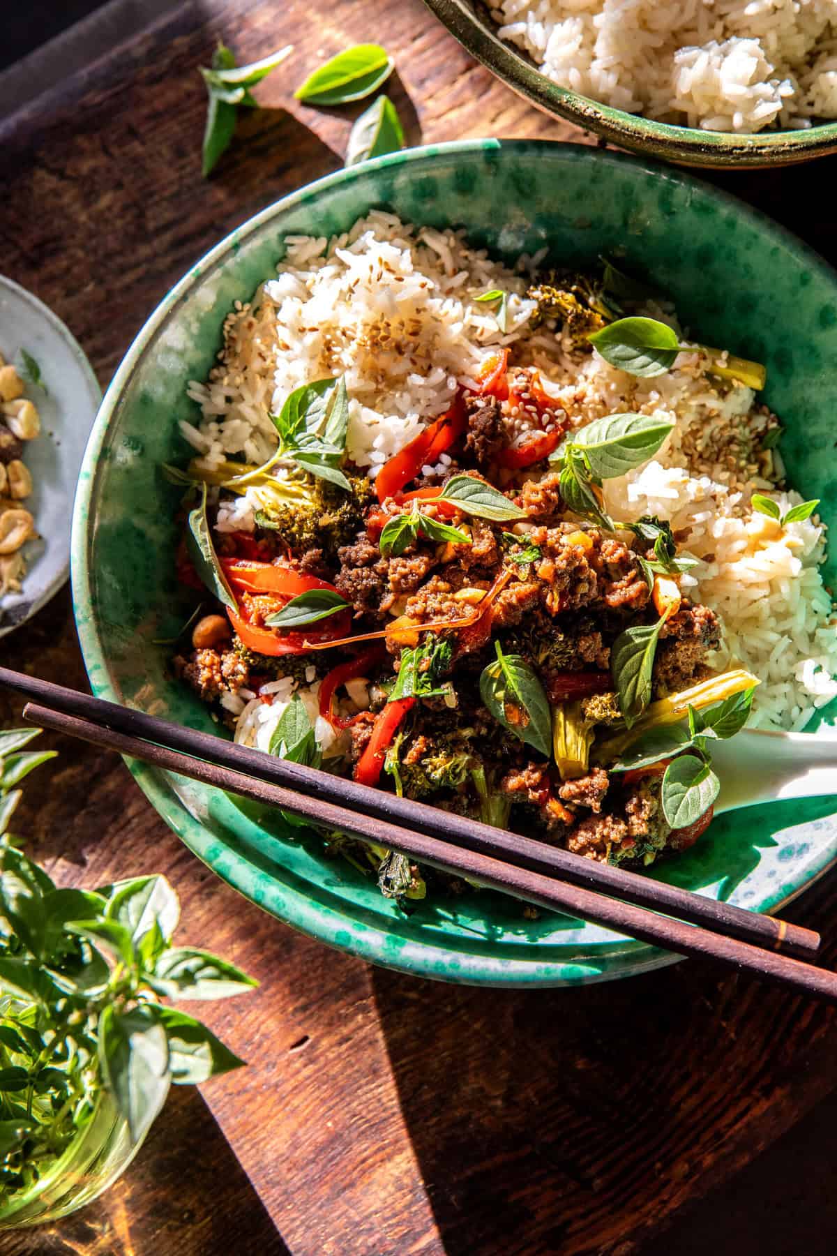 Crockpot Thai Basil Beef Sesame Rice Bowls | halfbakedharvest.com