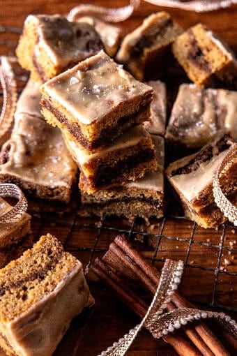 Frosted Brown Butter Snickerdoodle Blondies | halfbakedharvest.com