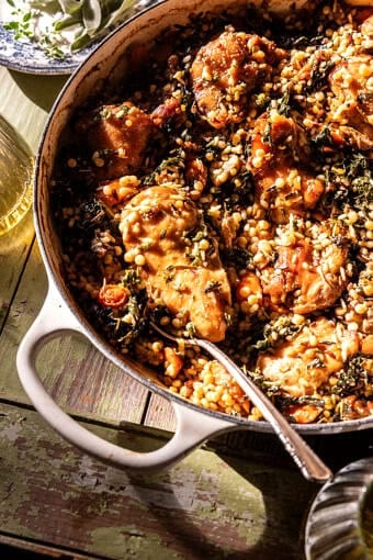 One Pot Creamy Garlic Chicken Wild Rice Casserole | halfbakedharvest.com