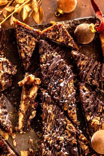 Gooey Salted Brown Sugar Maple Pecan Cookie Pie Bars | halfbakedharvest.com