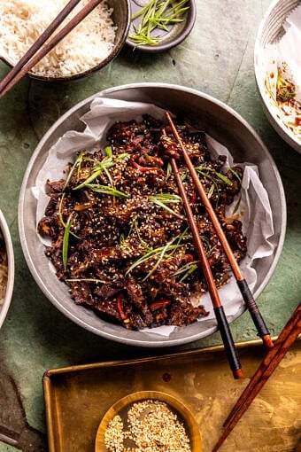 20 Minute Takeout-Style Sticky Sesame Beef | halfbakedharvest.com