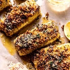 Parmesan Garlic Butter Crusted Halibut | halfbakedharvest.com