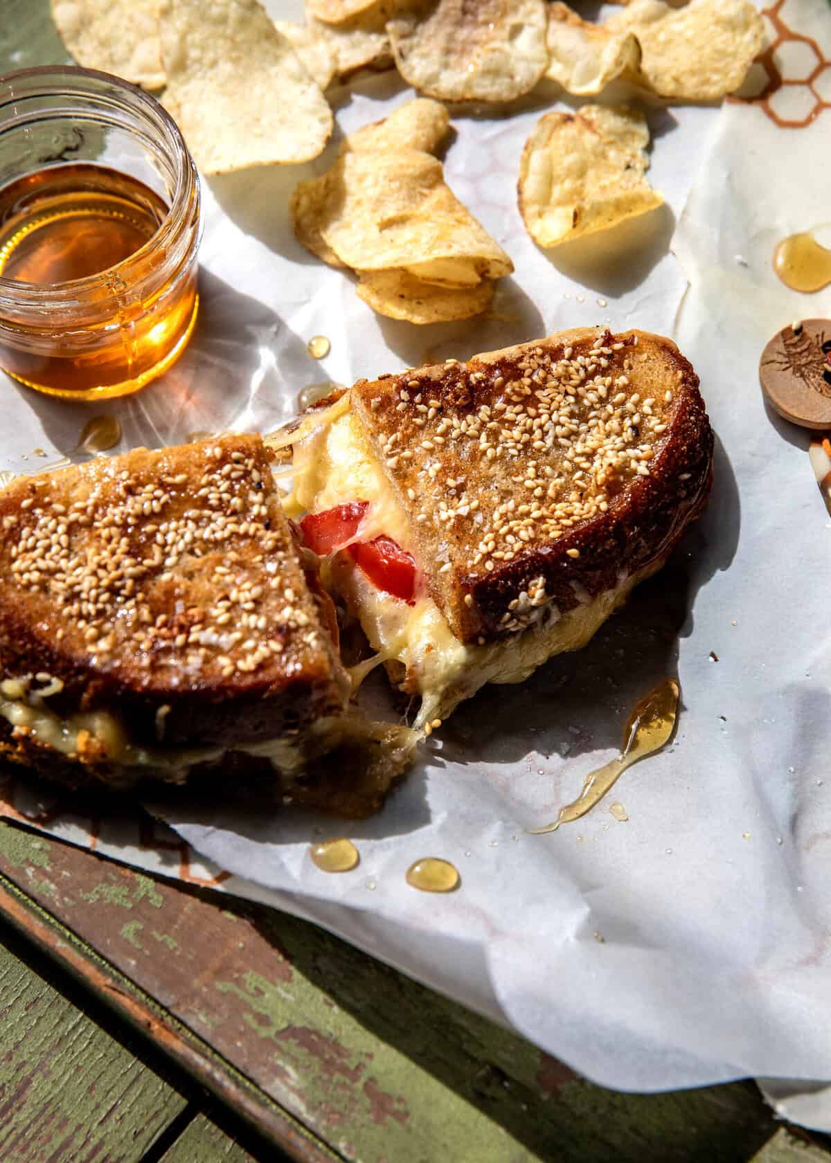 Everything Cheddar, Tomato, and Brie Grilled Cheese | halfbakedharvest.com