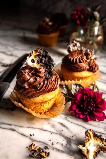 Vanilla Bean Cupcakes with Whipped Chocolate Marshmallow Frosting | halfbakedharvest.com