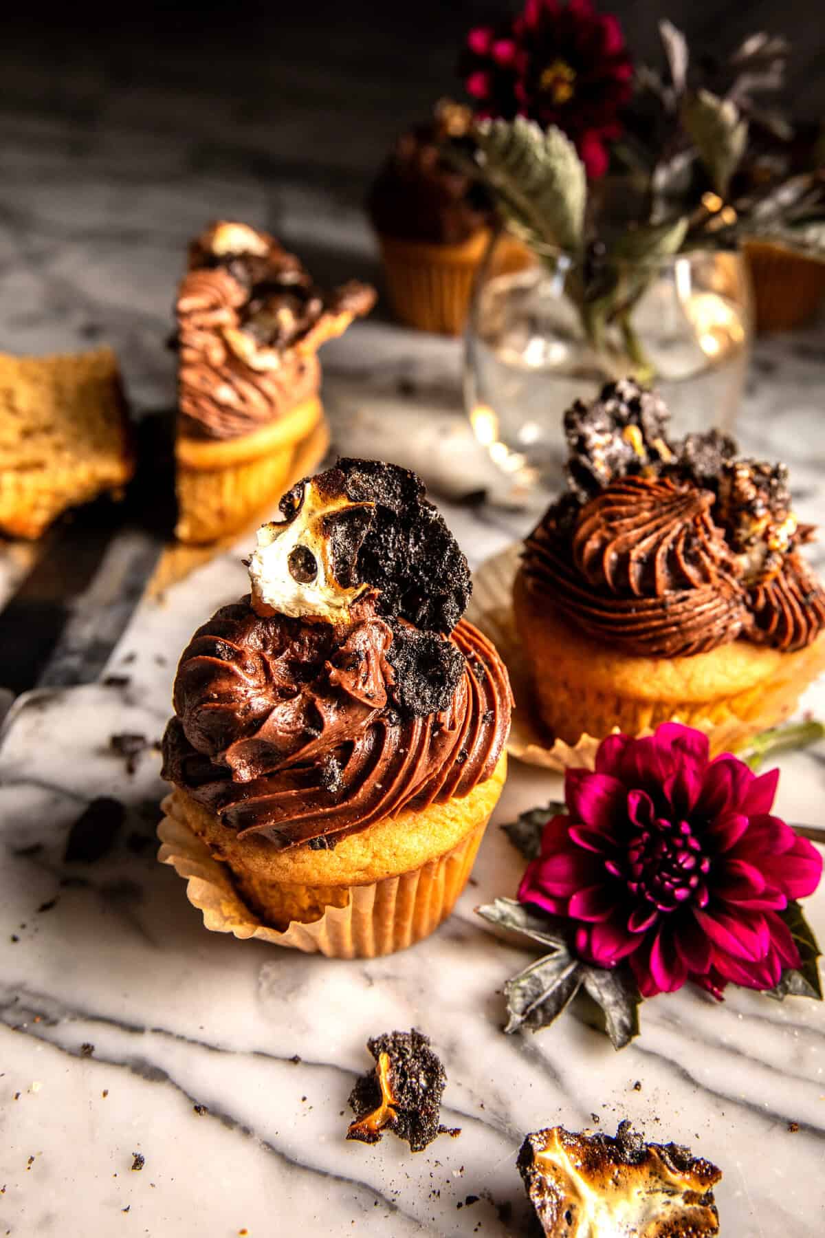 Vanilla Bean Cupcakes with Whipped Chocolate Marshmallow Frosting | halfbakedharvest.com