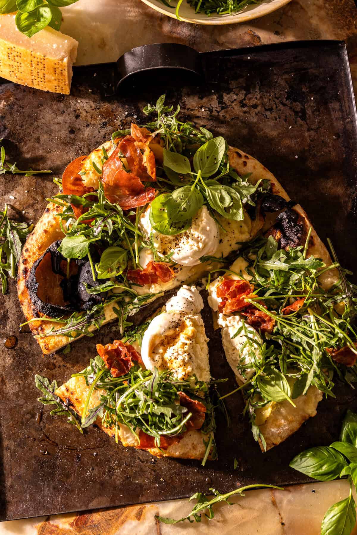 Burrata Potato Pizza with Peppery Lemon Arugula | halfbakedharvest.com