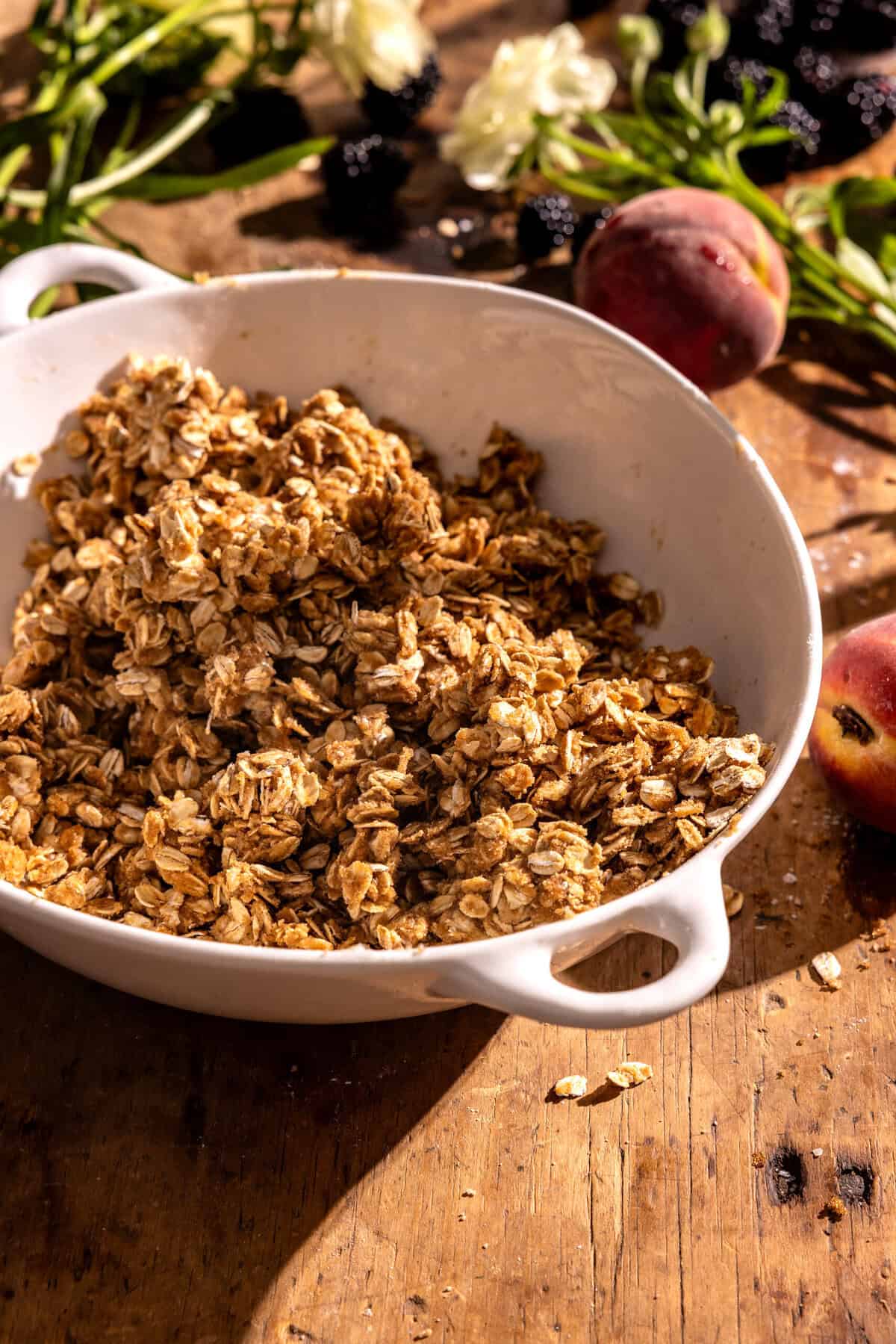 Brown Sugar Caramel Blackberry Peach Crisp with Double the Crumble | halfbakedharvest.com