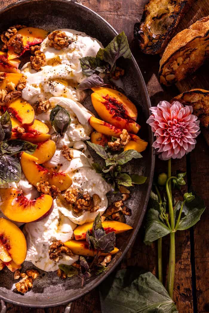 Smashed Burrata with Peaches | halfbakedharvest.com