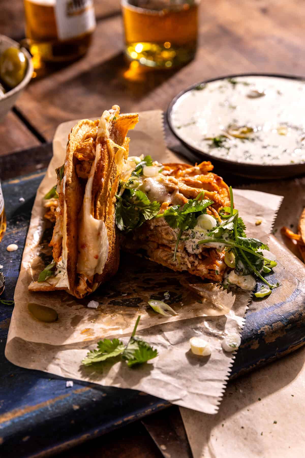 Buffalo Chicken Tostada Stacks | halfbakedharvest.com